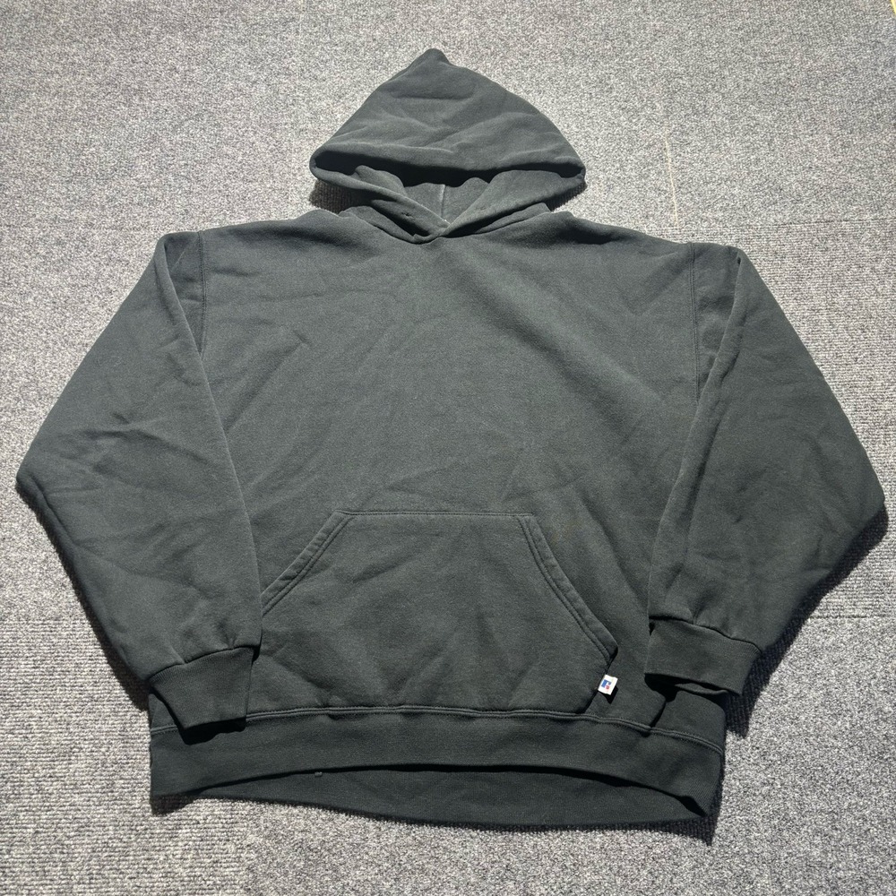 Vintage Russell Athletic Hoodie Mens Large Black Faded 90s Y2K Minimal